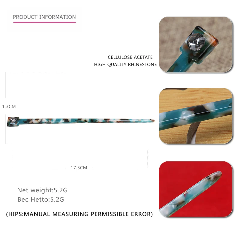 Shiny Colorful Rhinestone Hair Comb Retro Decor Hair Sticks Custom Acetate Chinese Style Hair Chopsticks