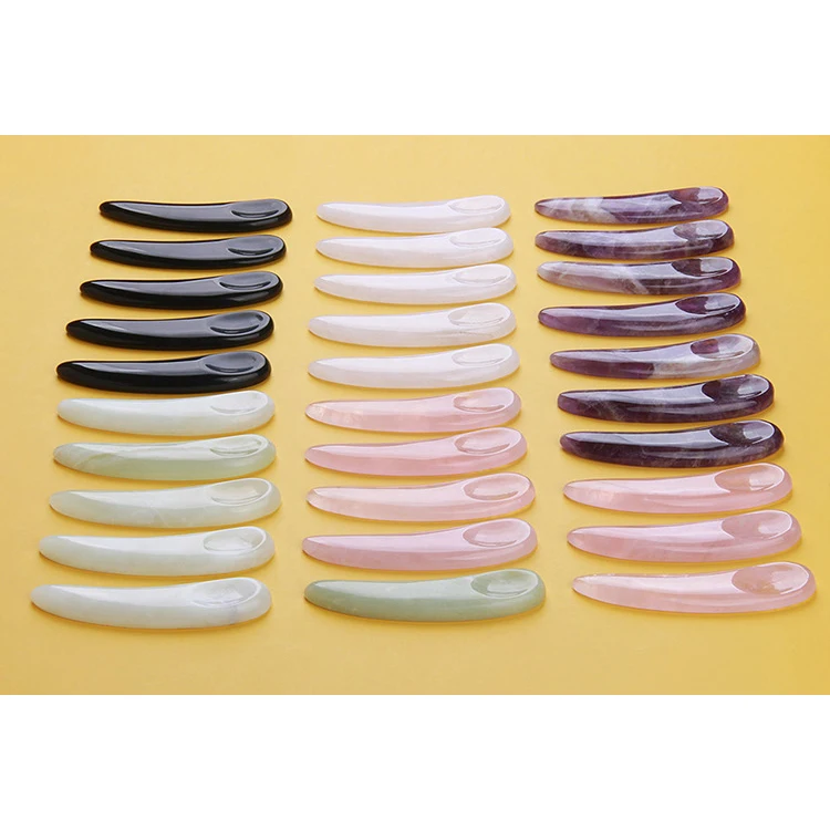 Custom Logo Jade Makeup Spoon Face Cream Scoop Mini Pink Quartz Cosmetic Spatula Mini Facial Spatula Massage Stone Tools