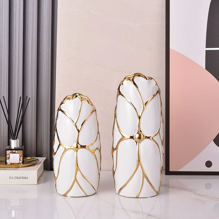 Wholesale Modern Simple Ins Style White Black Gold-Plated Ceramic Vase Flower Shape for Home Decor Ceramic & Porcelain Vases