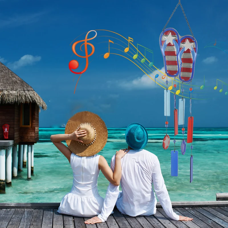 OEM customized American flag pattern Red and blue glass five-pointed star wind chimes