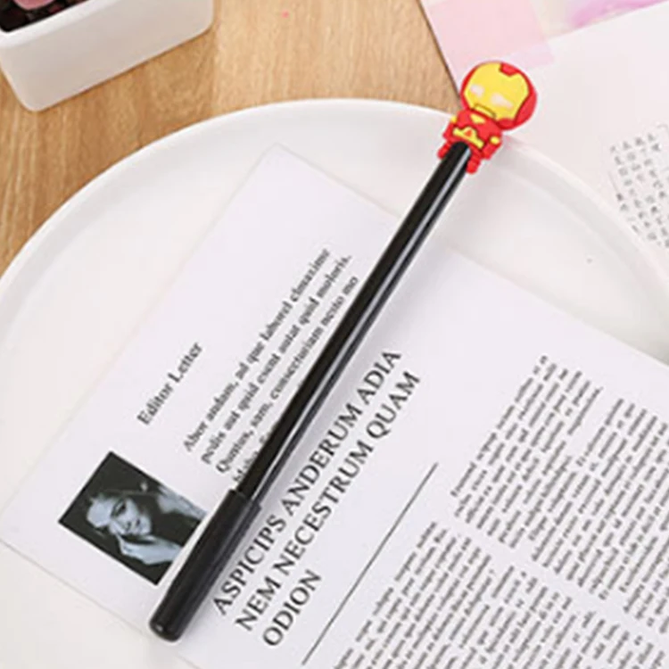 Factory Wholesale 0.5mm Student Cute Cartoon Silica Gel Ink Pen Super Hero Series School Gel Pen