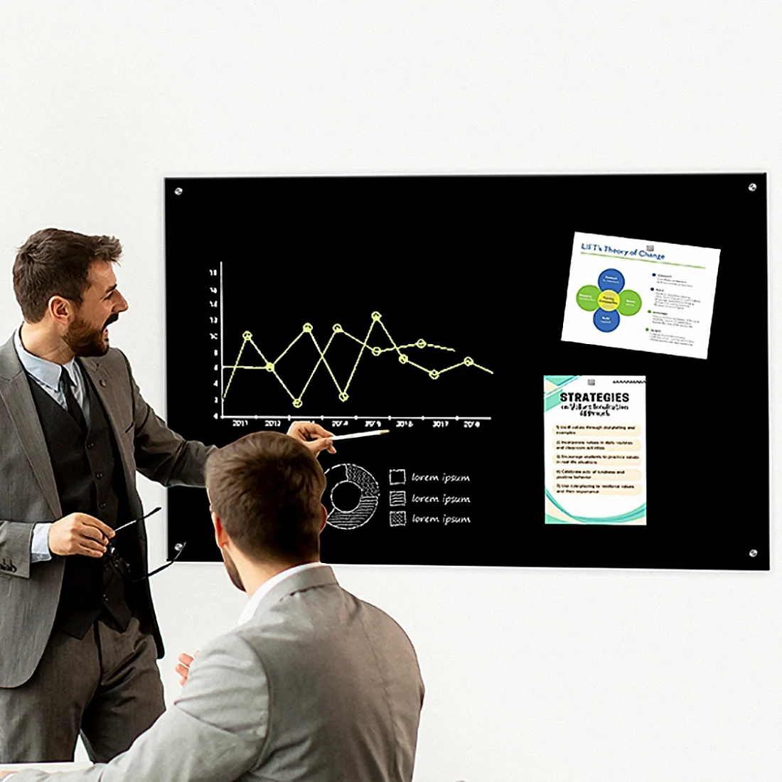 Magnetic Glass Whiteboard, 48 x 36 Inches Glass Dry Erase Board, Wall Mounted Frameless for Office School Home, Black