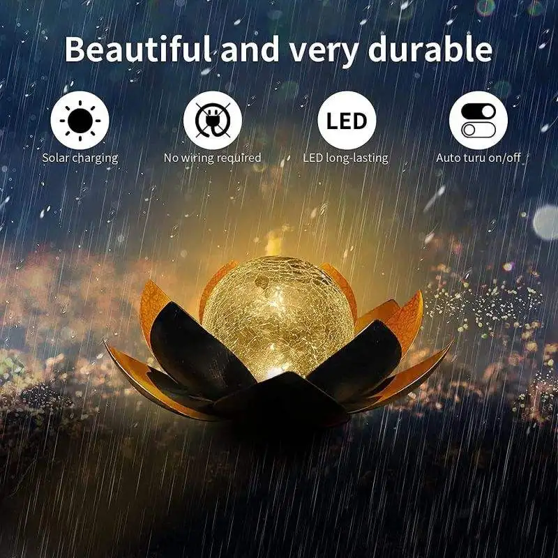 Solar lotus lamp iron outdoor waterproof simulation lotus burst crack intelligent light sense lawn garden decorative lights
