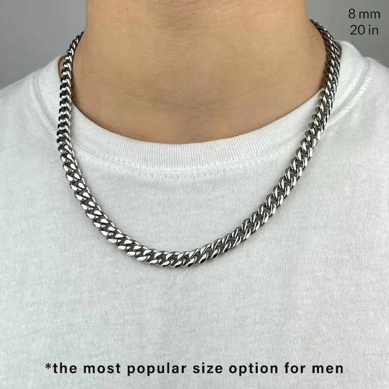 Wholesale Custom Silver 4mm-12mm Miami Cuban Link Necklace Polished Stainless Steel Curb Chunky Chain Jewelry  For Men Women