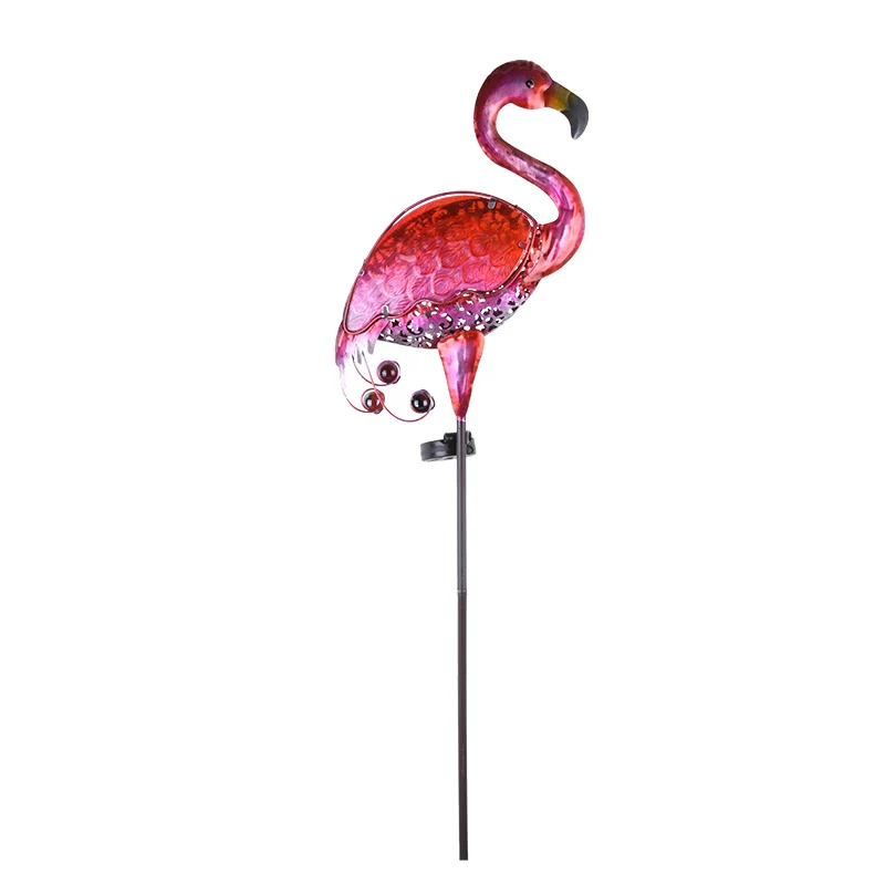 OEM customized Glass and metal Flamingo Solar Waterproof Landscape Courtyard Patio Decoration garden stake decor