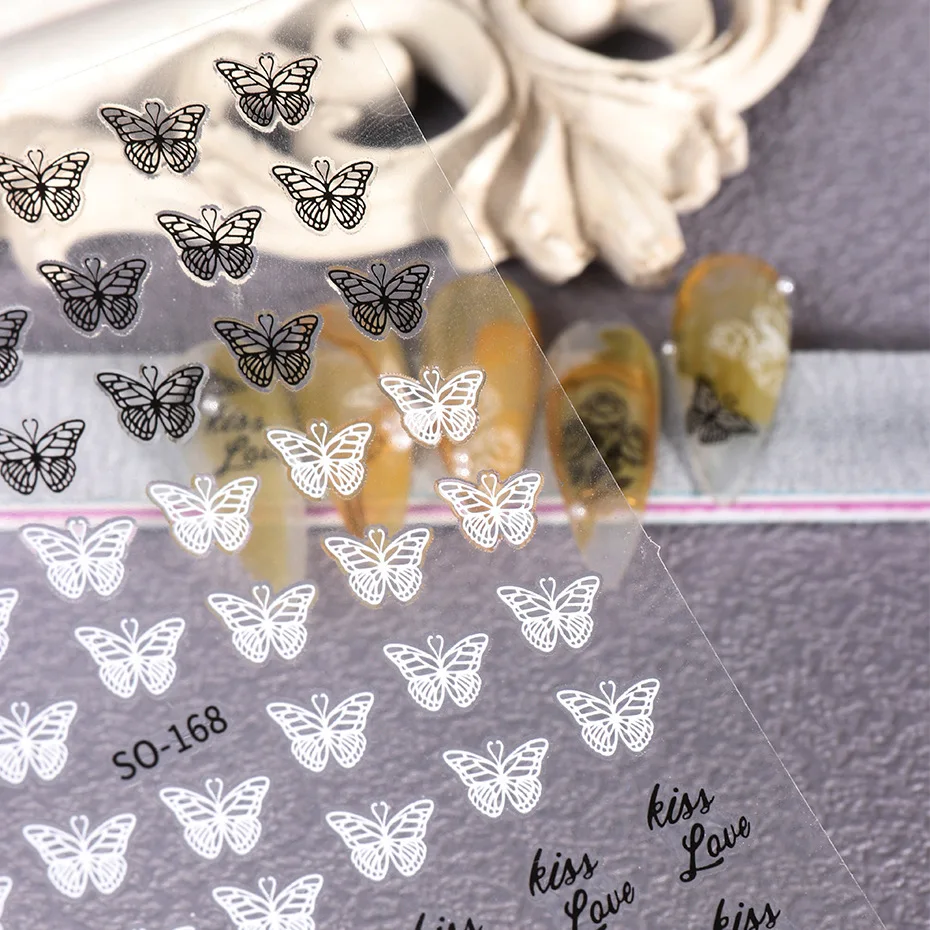 Dark Black Rose Hollow Butterfly Waterproof 3D  Nail Art DIY Sticker Wholesale