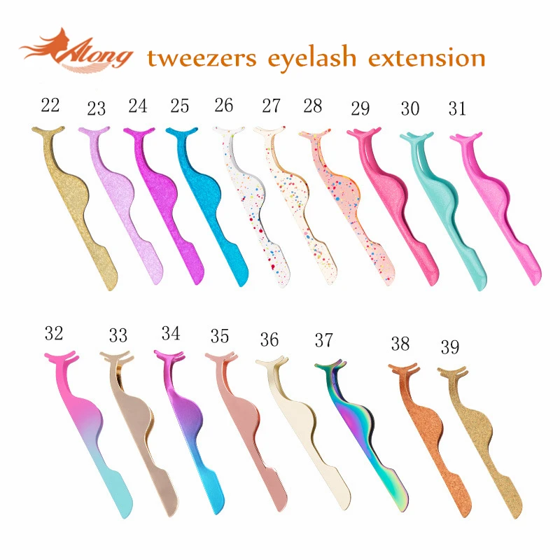 Private Label Stainless Steel lash eyebrow tweezers applicator Custom Logo Strip EyeLash Twizzers Laah Tweezers