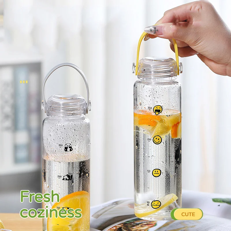 420ml 2024 new simple scale marker cute Plastic water bottle with handle