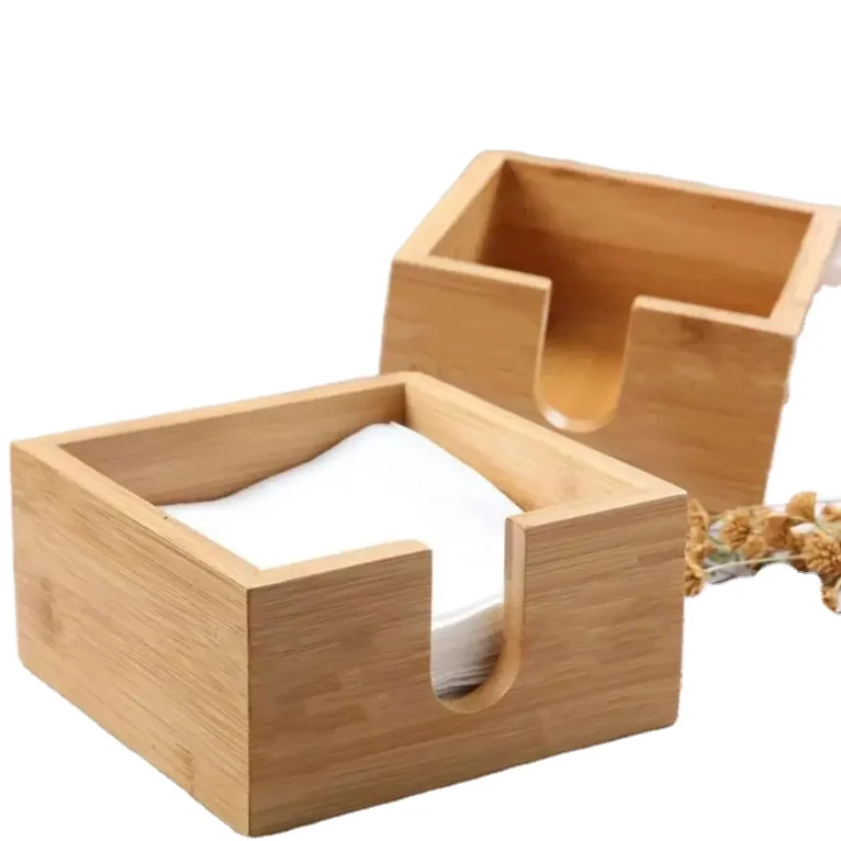 Eco Friendly Bamboo Solid Napkin Box Paper holder Custom Tissue Storage Container Home living Bath room Natural Square Shape use