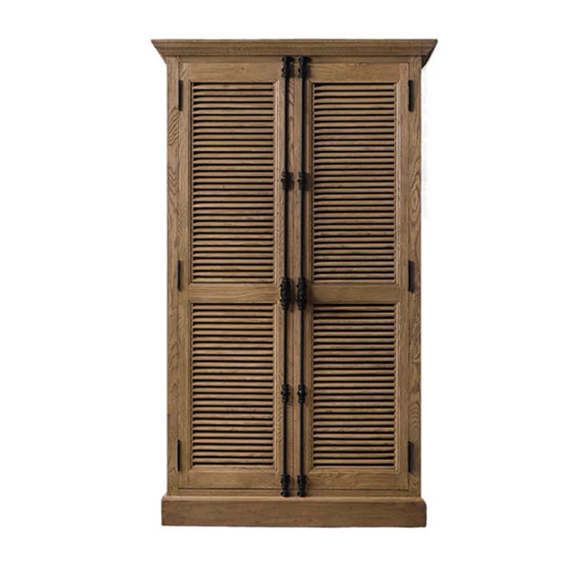 RH American solid wood wardrobe home vintage louver door double door wardrobe bedroom oak antique storage cabinet custom