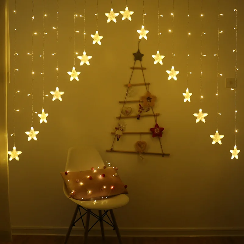 Wholesale V shape LED Star Curtain Lights Holiday Wedding Window Ramadan Diwali Christmas Lights Lantern Fairy Icicle Lights