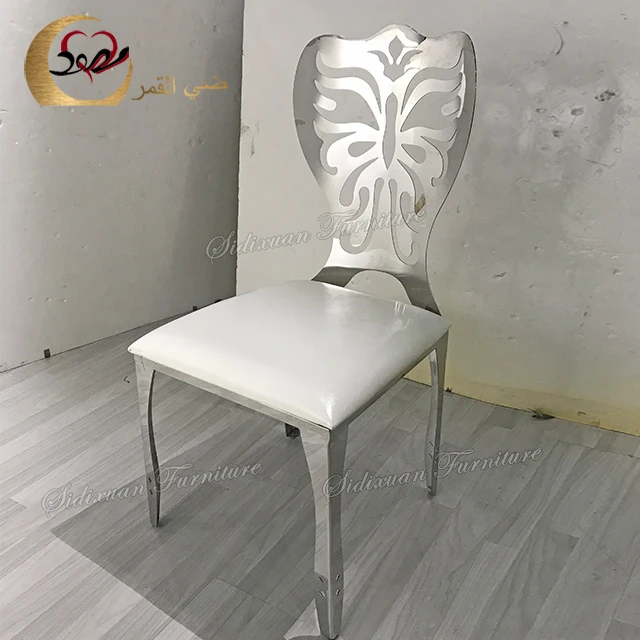 Dining furniture white PU leather cushion carving silver throne chairs