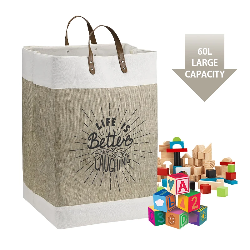 Collapsible Laundry Basket Cotton Canvas Printed Patchwork Laundry Hamper Household Storage Organizer Basket with Handle