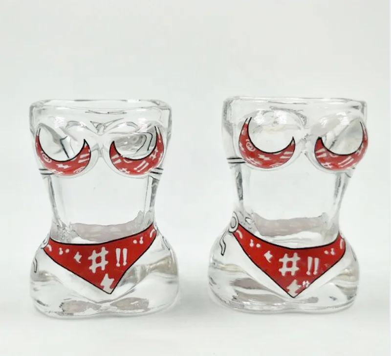 Amazon Hot Selling female male  body shot glass with bikini painting for bar party