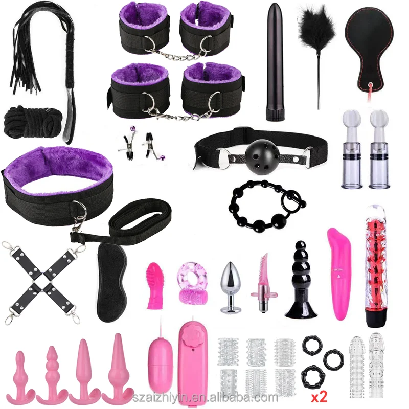 Practical Hot Sale 43-72pcs Bdsm Bondage Set Couples Cosplay Mouth Ball Gag Chain Whip Harness Erotic Sex Toy Sm Restraint Kit
