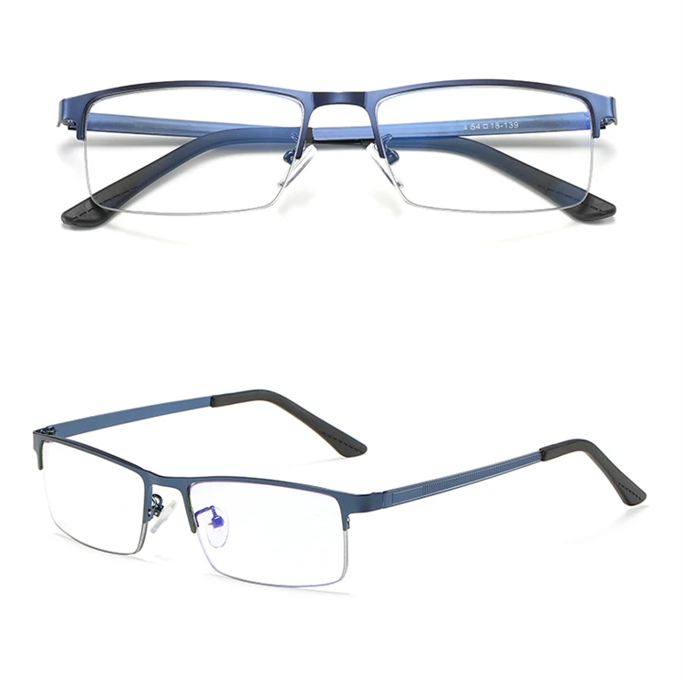 small rectangle black silver alloy half-rimless optical prescription monturas de gafas 2024 men computer glasses anti blue light