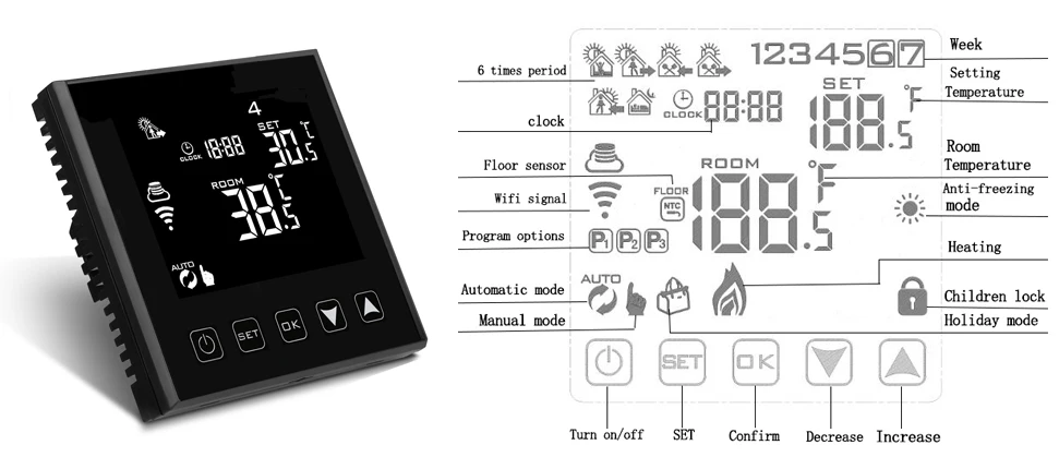 Smart Thermostat Warm Floor Programmable Google Room Wifi Touch Digital Screen Temperature Controller Heating Floor Tiles