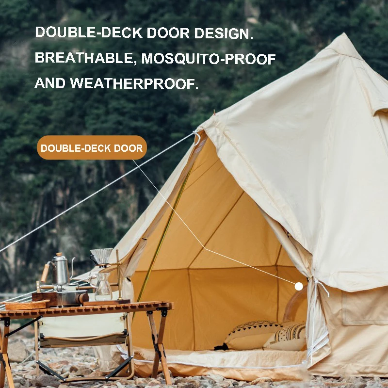 Waterproof Canopy Emperor Lotus Outdoor Glamping Luxury Cotton Canvas Bell Tent  Family Camping Bell Tent Indian Tent