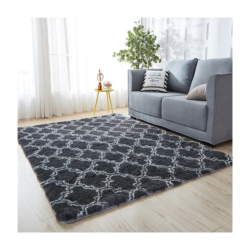 Moroccan Fluffy Non-Slip Large Plush Fur Rugs Geometric Soft Shaggy Silk Wool Carpet for Living Room