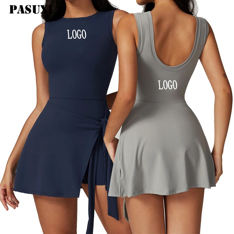 PASUXI Custom Logo Women Clothing Golf Sports Dress Tennis Skirts Onesie Bodysuit One Piece Yoga Jumpsuit With Bandage