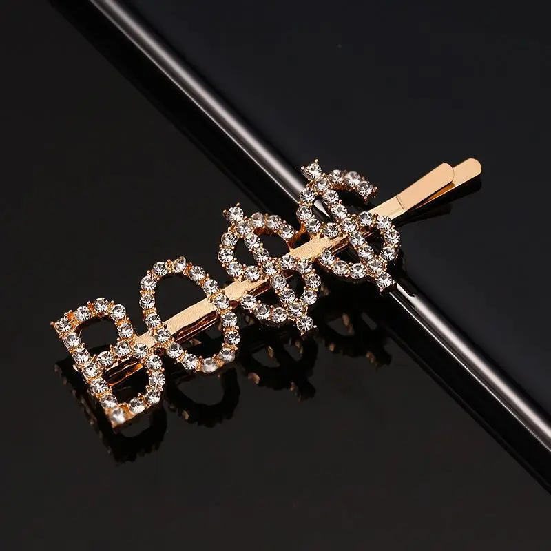 
SHARON FJ093 Fashion Gold Word Barrettes Bling Rhinestone Crystal Words Zodiac Hair Clips Hairpins Babby Pins 