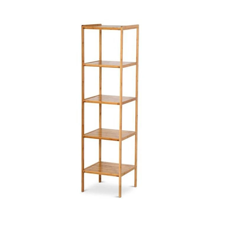 Bamboo Storage Shelf Multi Bathroom Towel Rack Standing holder with 5-Tiers