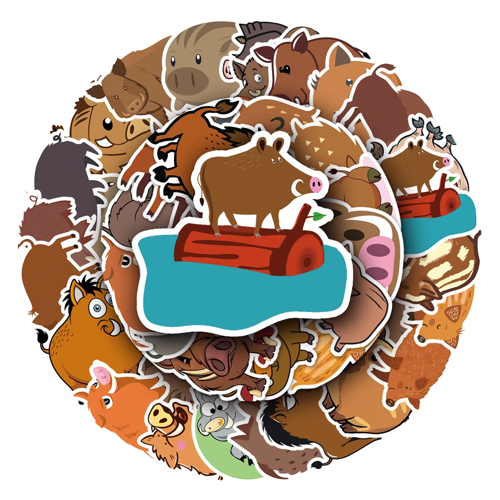 High Quality 50Pcs Cute Animal Wild Boar Anime Sticker Die Cut Printing Vinyl Cartoon Sticker