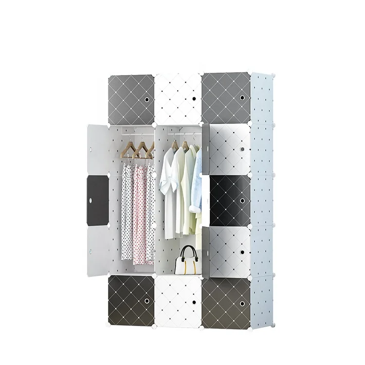 Cartoon colorful chequer and cute animals pattern portable diy PP bedroom wardrobe