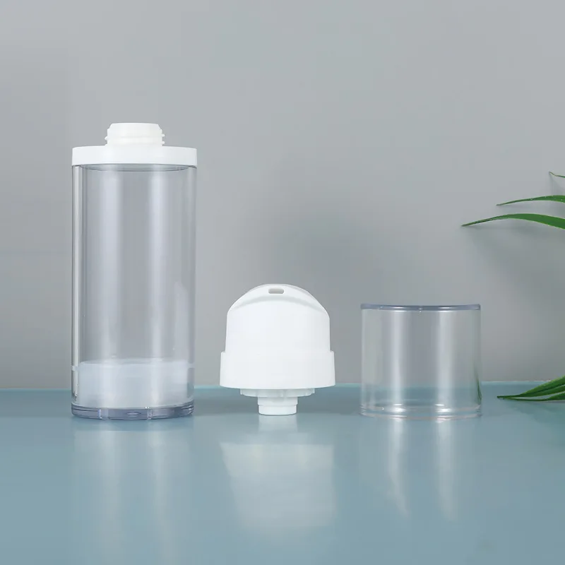 100ml AS Transparent Plastic Airless Vacuum Pump Bottle Manufacturer for Cosmetics Serum Packing with White
