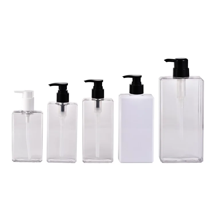 Hot Sale Clear Empty PETG 500ml Shower Gel Plastic Bottle Hair Care White Flat Square Shampoo Lotion Pump Plastic Bottle