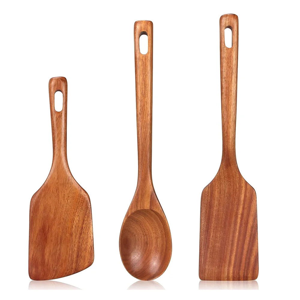 Bamboo Durable Solid Wood Cooking Utensils Tools Nonstick Wooden Spatula set