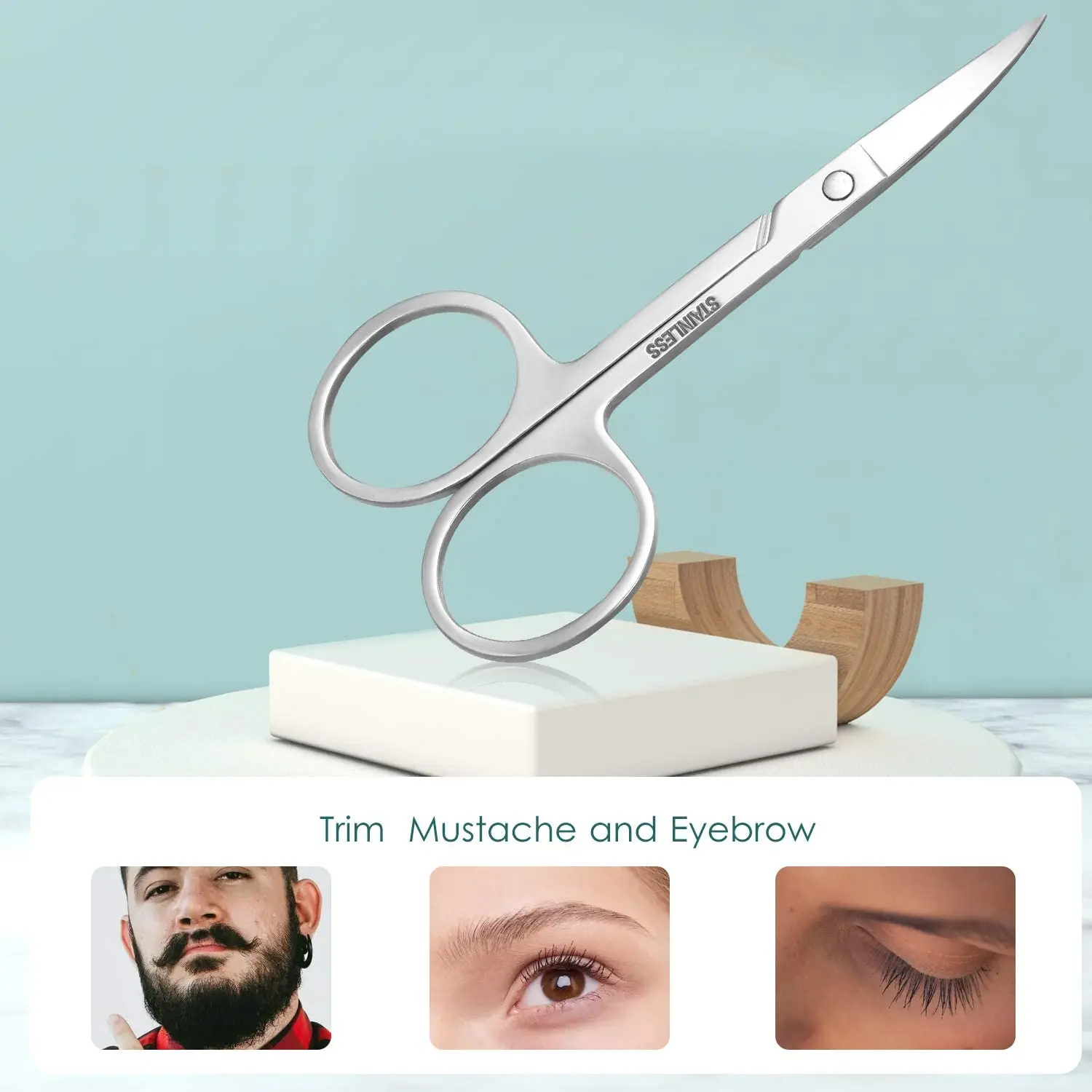 2PCS Stainless Steel Eyebrow Mustache Trimming Curved Scissor Nose Hair Round Scissor for Men