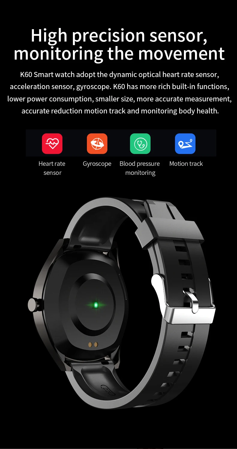 
K60 Smart Watch MTK2502 Full Touch Screen Smartwatch Heart Rate Sleep Monitor BT Smart Watch 