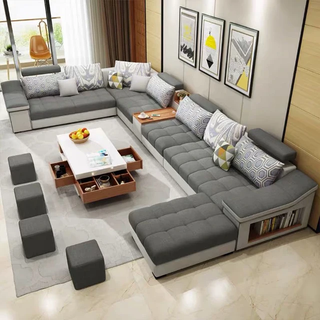 5 Years Quality Guarantee U Shape 7 Seater Corner Drawing Room Sofa CEFS004