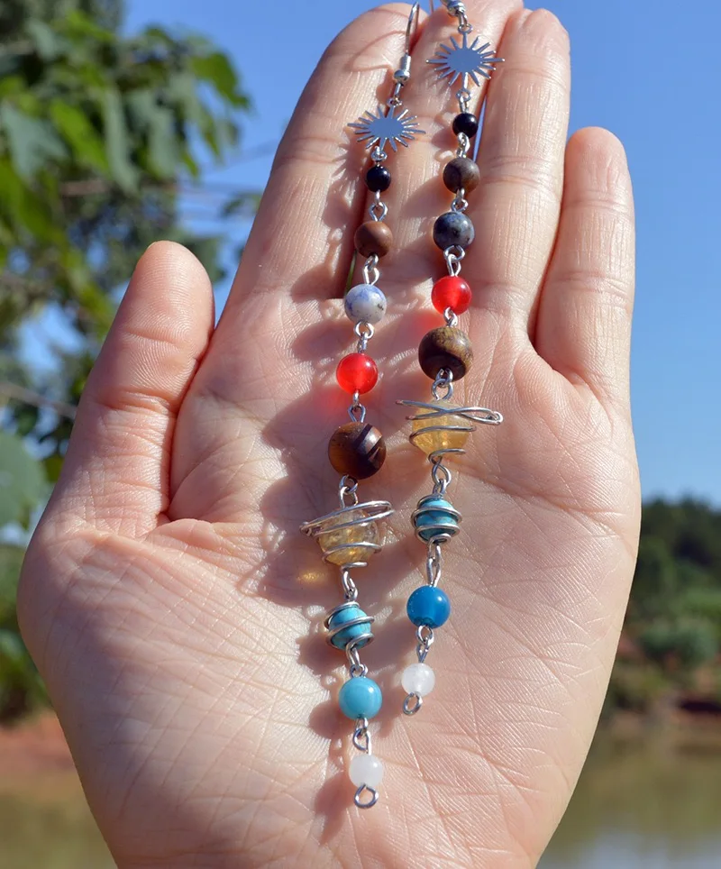 Wholesale fashion Ear hook natural bead The earth sun Saturn Universal Earrings fashion jewelry Earrings