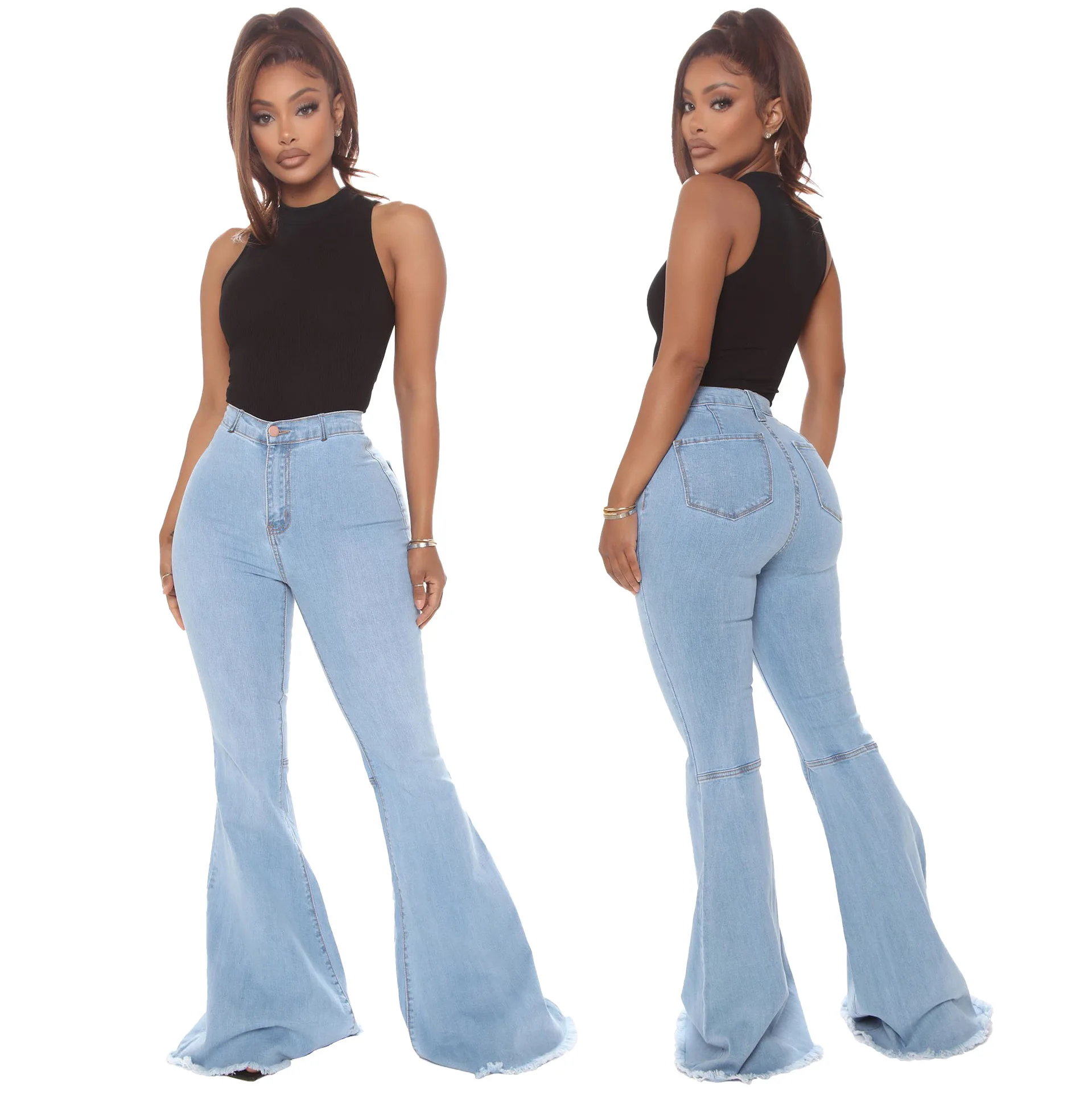 S-3XL Women Many Colors New Jeansa Stretch Pants Casual High Waist Flare Long Pants