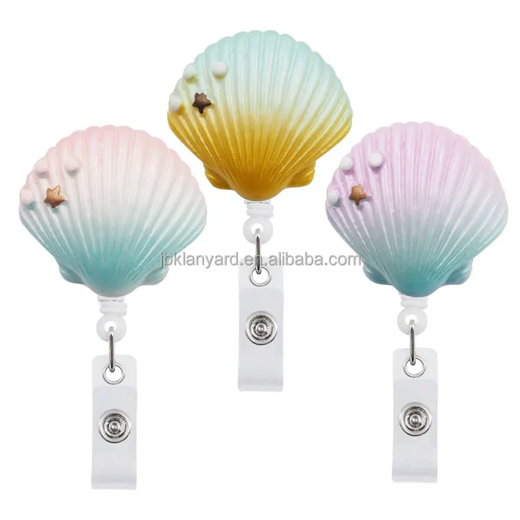 360 retractable gradient effect resin with conch Badge Reel Yoyo Badge Reel key chain Holder doctor nurse student ID card