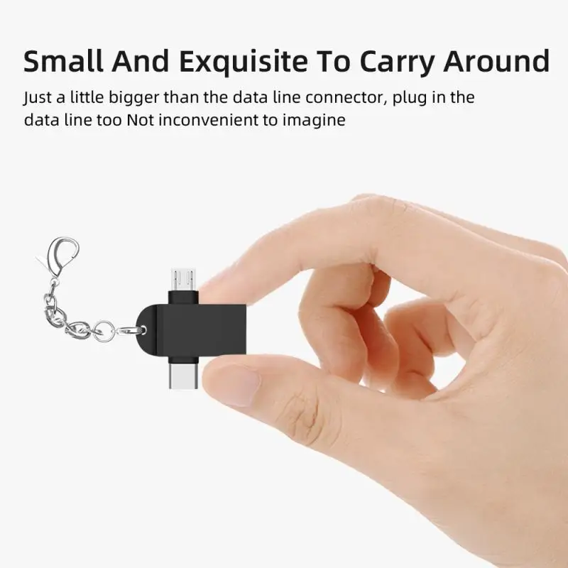 
2020 New Customize OEM Logo Type-C Micro USB V8 Adapter 2 in 1 OTG Data Connector with Key Chain 