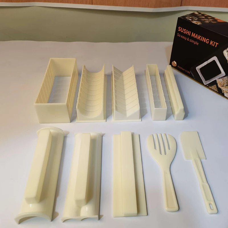 10 Pieces Japanese Style No-stick Sushi Mold DIY sushi Maker Set Tool Sushi Kitchen Roll Mold Kit