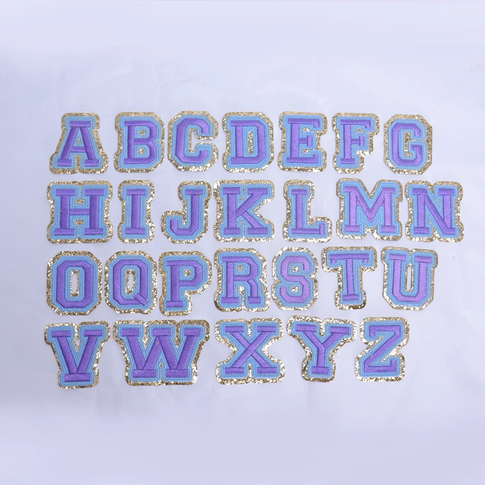 Keymay RTS Stock DIY Name Alphabet Patch Glitter Initial Patch Monogram Multicolor Letter Embroidery Self Adhesive Letter Patch