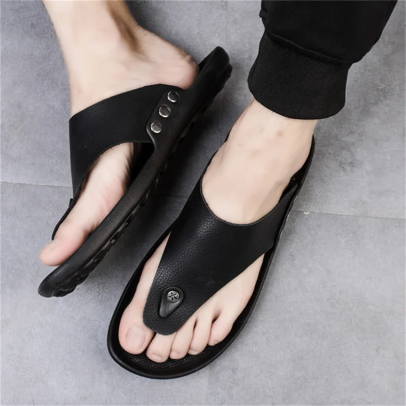 Мужские повседневные кожаные пляжные шлепанцы, коричневые сандалии, пляжная обувь, лето 2019