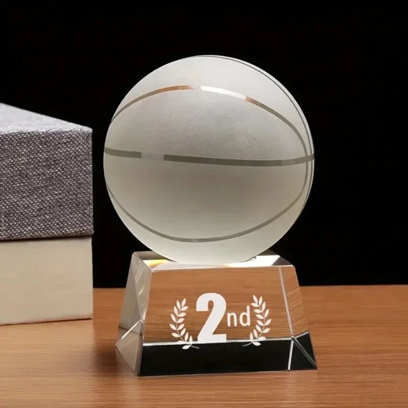 Wholesale Cheap School Sports Game Souvenirs Crystal Football Basketball Cricket Rugby Set Glass Trophy Award Custom