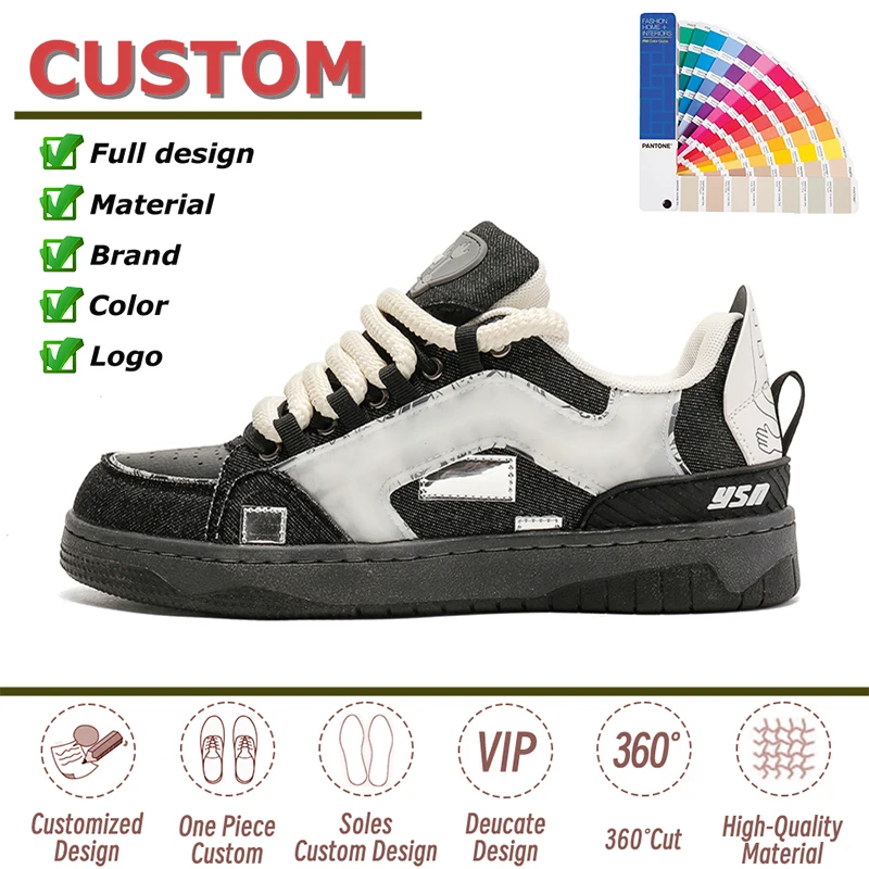OEM Shoes Men Custom LOGO Denim PU Upper Skateboard Shoes zapatillas para caminar a la moda Design Luxury Shoes Sneakers for Men