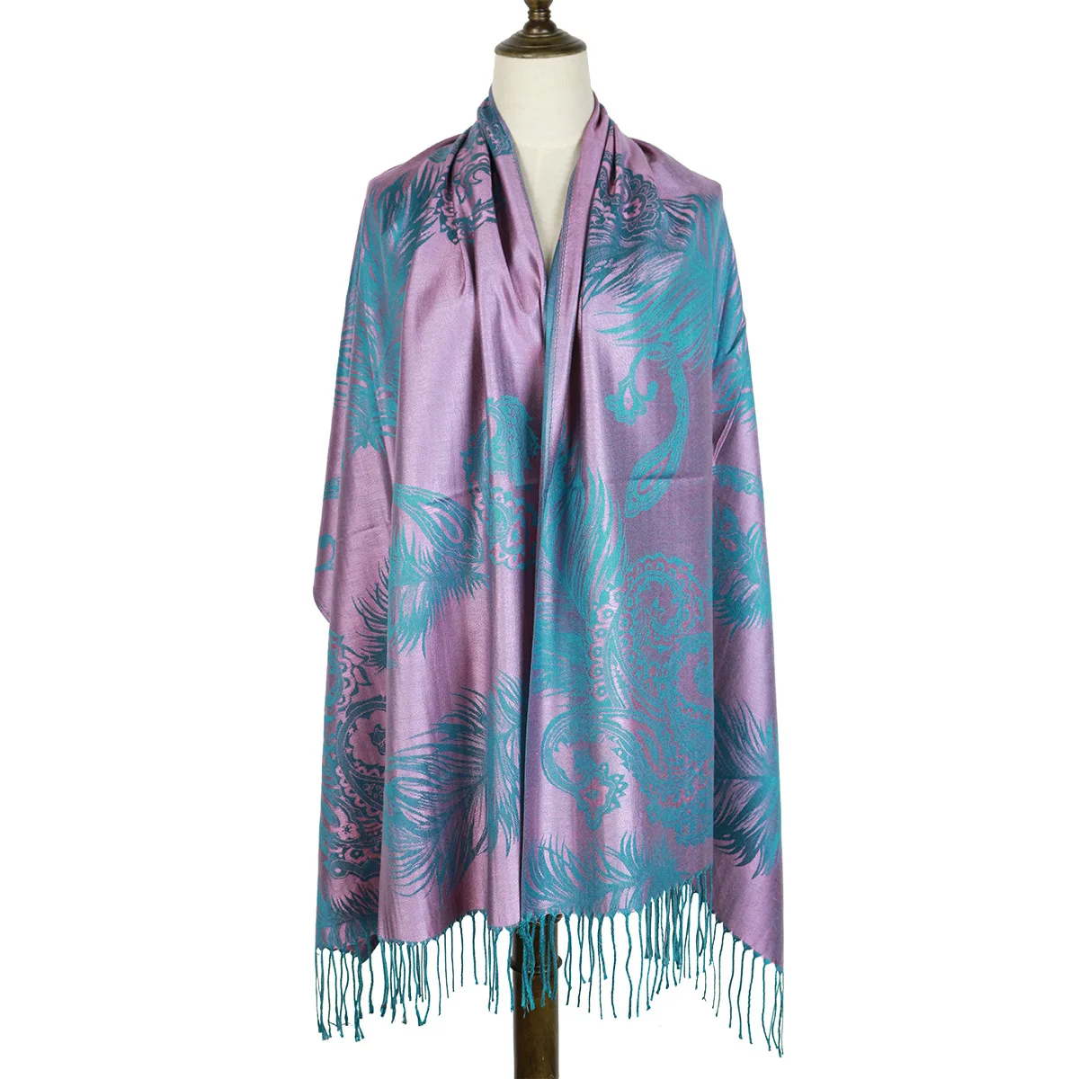 GEERDENG Soft Elegant Design Fashion Paisley Pattern Pashmina Shawl Scarf Woven Jacquard Custom Feathers Pashmina Shawl Scarf