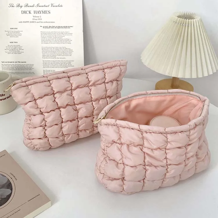 Padded Quilted Puffy Cotton Solid Color High Appearance Level Cream Color Cloud Puff Lipstick Brush Storage Cosmetic Makeup Bag