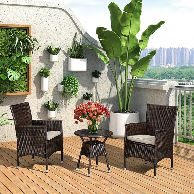 Modern Design Wicker Rattan Aluminum Furniture Dinning Table and Chair Set for Garden Outdoor Backyard