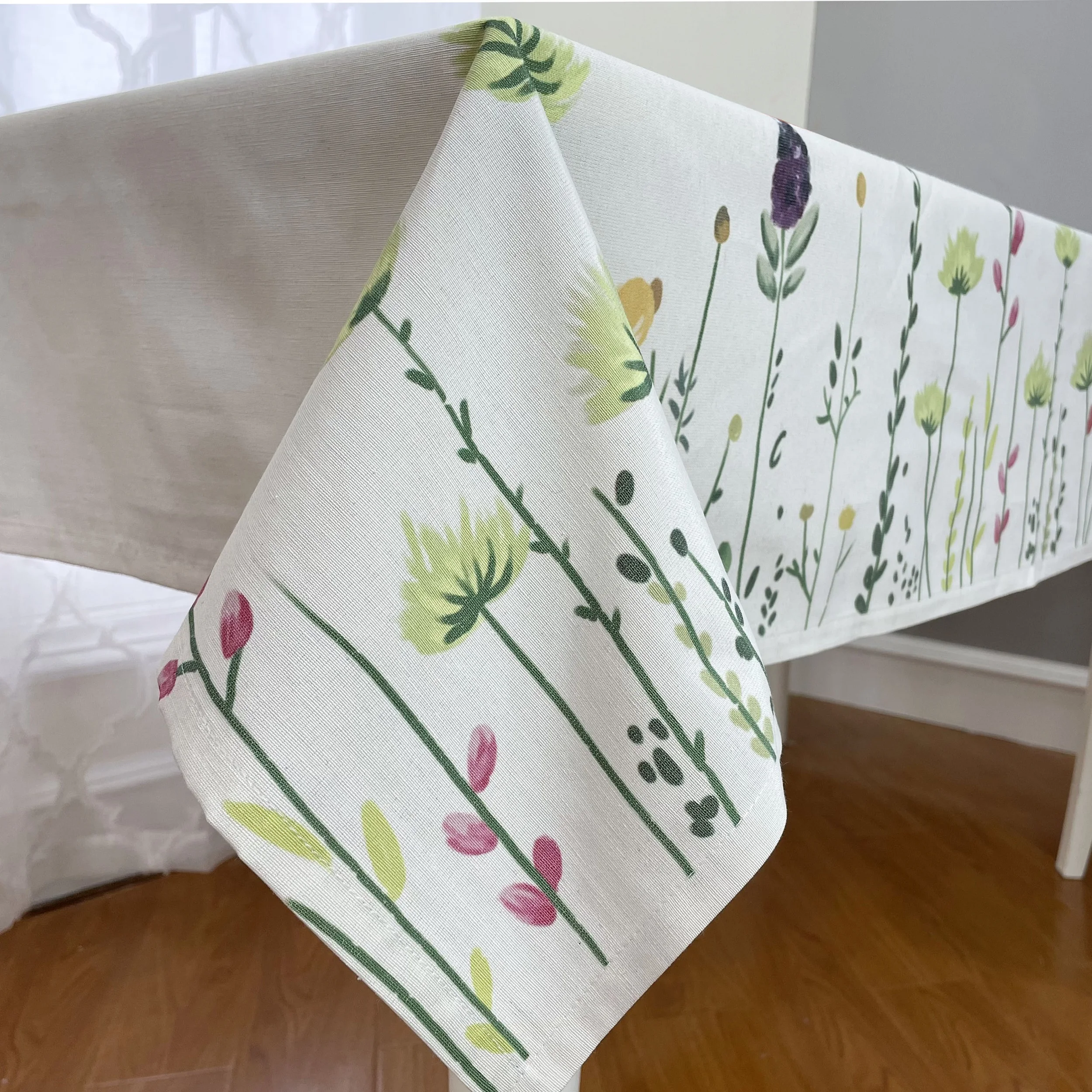 Wholesale Linen Embroidery Dining Table Cloth Cover Customized Logo rectangular printed Kitchen Tablecloth