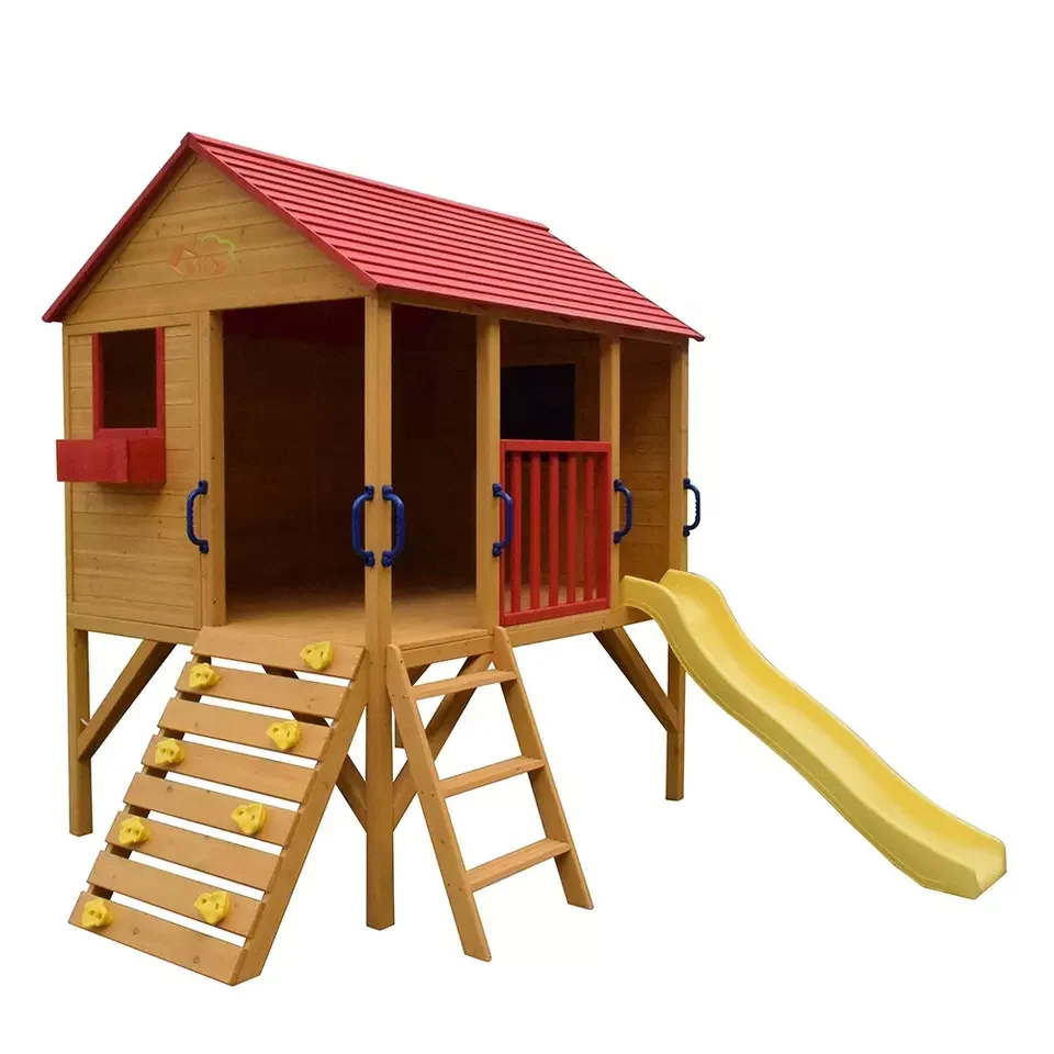 Children Eco-friendly Fir-wood Cottage Sunnyside Outdoor Wholesale Wooden Kids Playhouse