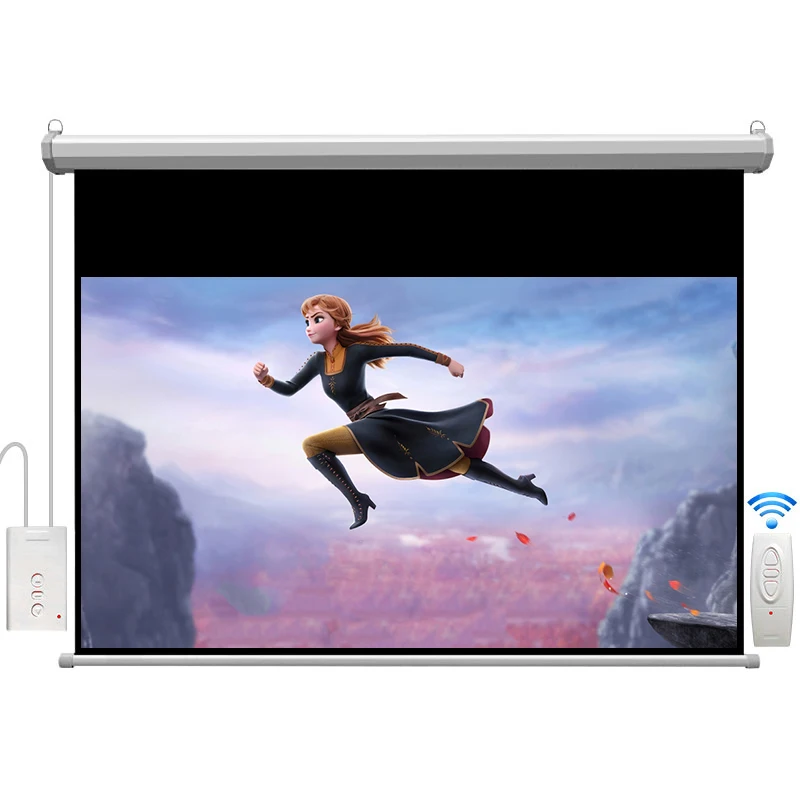 Grey Fiber Glass Motorized Screen Projector 150 Inch 16:9 Metal for Home Theatre