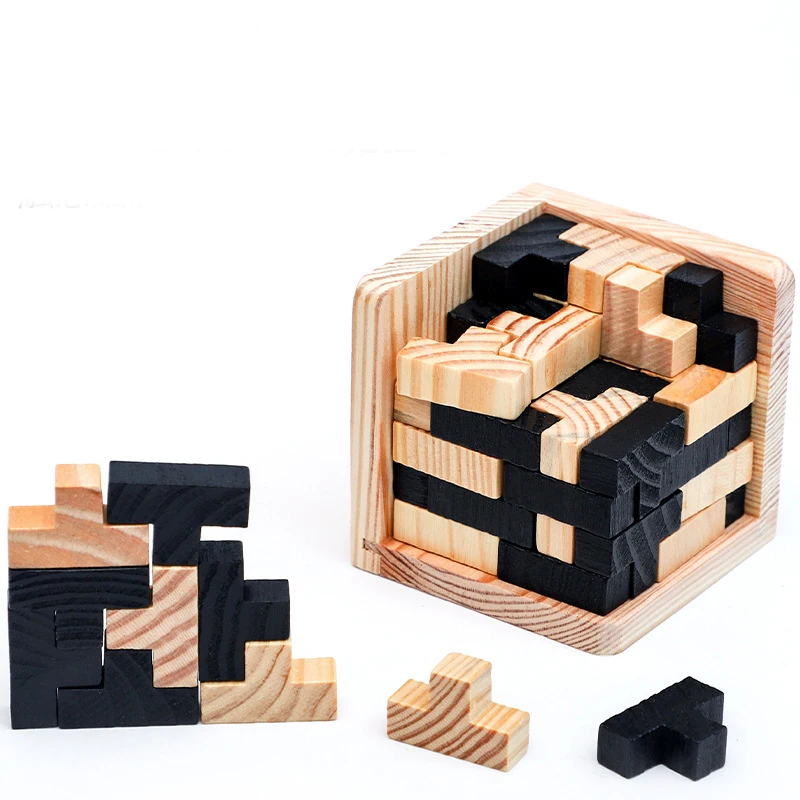 Hotsale Wooden Brain Teaser Puzzle Cube T-Shaped Jigsaw Logic Puzzle Educational Toy for Kids and Adults